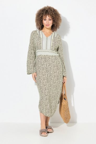 Ulla Popken 838120 Robe imprimée à col V Vert clair - Robes mini - Robes courtes grande taille