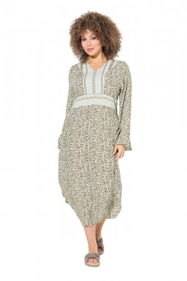 Ulla Popken 838120 Robe imprimée à col V Vert clair - Robes mini - Robes courtes grande taille
