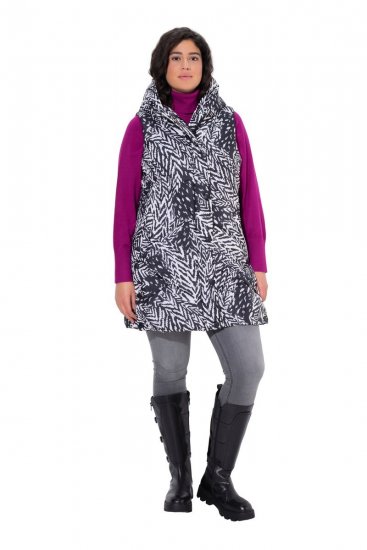 Ulla Popken 838435 Gilet long matelassé imprimé Noir - Gilets sans manches - 