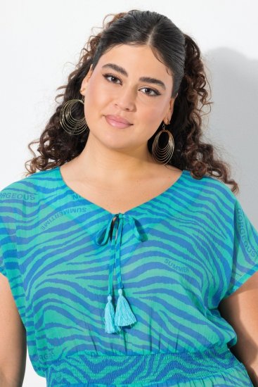 Ulla Popken 838483 Robe à imprimé animal Turquoise - Robes d'été - Robes d'été grande taille