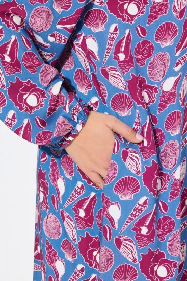 Ulla Popken 838839 Robe chemise imprimée Pétrole - Robes midi - Robes midi grande taille