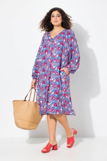 Ulla Popken 838839 Robe chemise imprimée Pétrole - Robes midi - Robes midi grande taille
