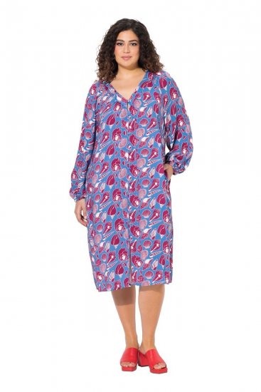 Ulla Popken 838839 Robe chemise imprimée Pétrole - Robes midi - Robes midi grande taille