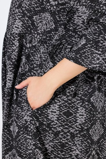 Ulla Popken 839518 Robe à imprimé animal et manches 3/4 Anthracite - Robes maxi - Robes maxi grande taille