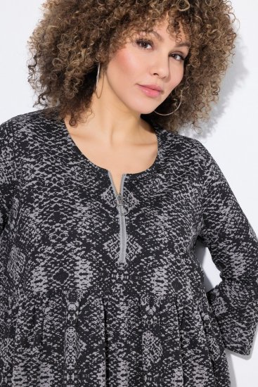 Ulla Popken 839518 Robe à imprimé animal et manches 3/4 Anthracite - Robes maxi - Robes maxi grande taille