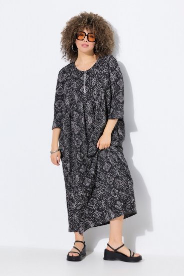 Ulla Popken 839518 Robe à imprimé animal et manches 3/4 Anthracite - Robes maxi - Robes maxi grande taille