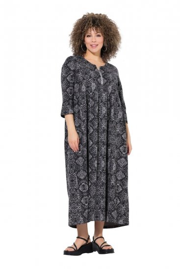 Ulla Popken 839518 Robe à imprimé animal et manches 3/4 Anthracite - Robes maxi - Robes maxi grande taille