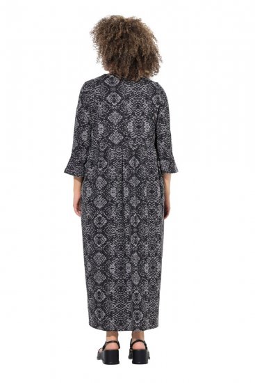 Ulla Popken 839518 Robe à imprimé animal et manches 3/4 Anthracite - Robes maxi - Robes maxi grande taille