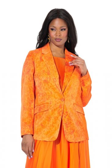 Ulla Popken 839607 Blazer en satin imprimé Orange clair - Blazers - Blazers grande taille pour femme