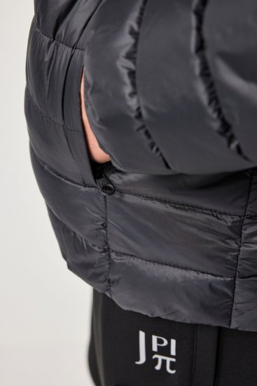 JAY-PI Lightly Quilted Jacket with a Hoodie Black - Vestes - Vestes Homme Grandes Tailles