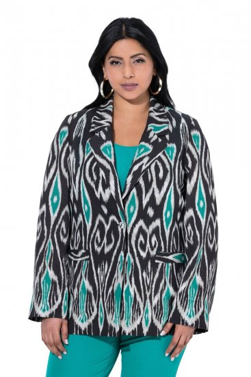 Ulla Popken 839961 Blazer à motifs en lin mélangé Noir - Blazers - Blazers grande taille pour femme