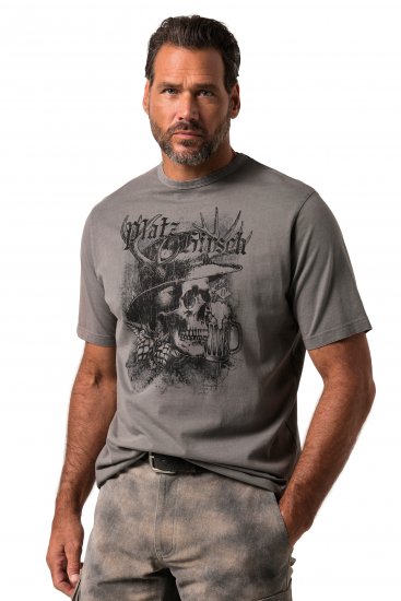 JP1880 Beer King Design Vintage Looking T-Shirt Gray - T-shirts - T-shirts Homme Grande Taille