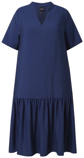 Ulla Popken 840367 Robe mi-longue à manches courtes et col V Bleu marine - Robes midi - Robes midi grande taille