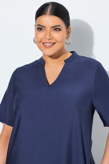 Ulla Popken 840367 Robe mi-longue à manches courtes et col V Bleu marine - Robes midi - Robes midi grande taille