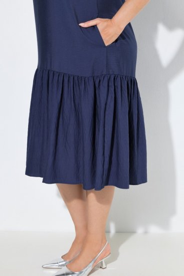 Ulla Popken 840367 Robe mi-longue à manches courtes et col V Bleu marine - Robes midi - Robes midi grande taille