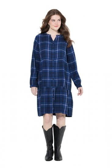 Ulla Popken 840929 Robe à carreaux Bleu marine - Robes midi - Robes midi grande taille
