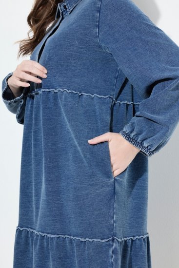 Ulla Popken 840972 Robe sweat à volants Indigo - Robes sweat - 