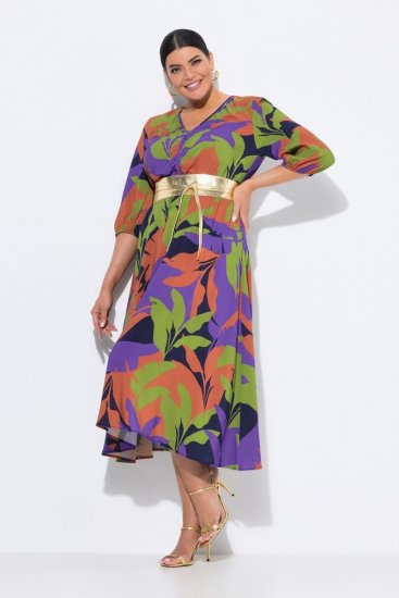 Ulla Popken 841034 Robe imprimée à manches 3/4 Bleu marine - Robes maxi - Robes maxi grande taille