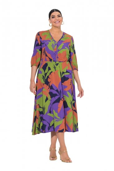 Ulla Popken 841034 Robe imprimée à manches 3/4 Bleu marine - Robes maxi - Robes maxi grande taille