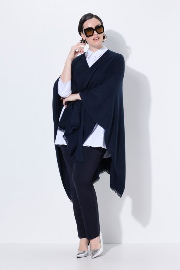 Ulla Popken 841117 Poncho oversize en maille à strass Bleu marine - Ponchos & capes - 