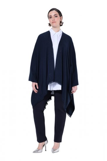 Ulla Popken 841117 Poncho oversize en maille à strass Bleu marine - Ponchos & capes - 
