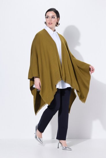 Ulla Popken 841117 Poncho oversize en maille à strass Vert olive - Ponchos & capes - 
