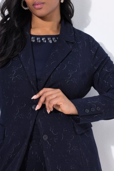 Ulla Popken 841163 Blazer en jersey jacquard Bleu marine - Blazers - Blazers grande taille pour femme