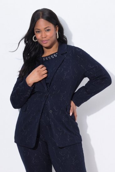 Ulla Popken 841163 Blazer en jersey jacquard Bleu marine - Blazers - Blazers grande taille pour femme