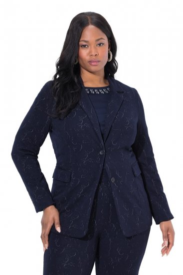 Ulla Popken 841163 Blazer en jersey jacquard Bleu marine - Blazers - Blazers grande taille pour femme