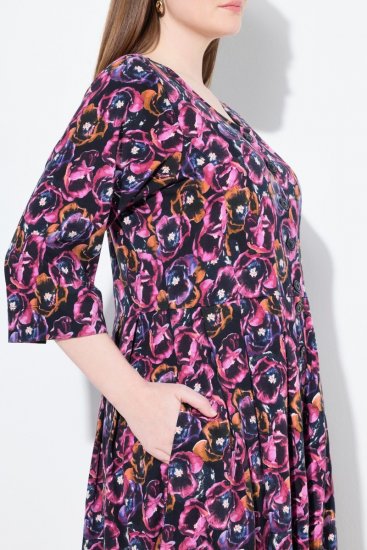 Ulla Popken 841219 Robe longue fleurie Violet foncé - Robes maxi - Robes maxi grande taille