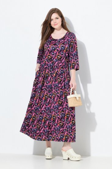 Ulla Popken 841219 Robe longue fleurie Violet foncé - Robes maxi - Robes maxi grande taille