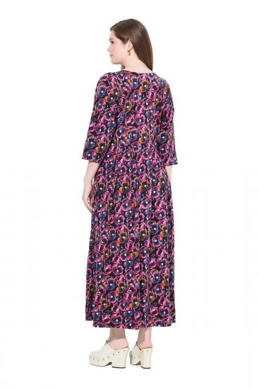 Ulla Popken 841219 Robe longue fleurie Violet foncé - Robes maxi - Robes maxi grande taille