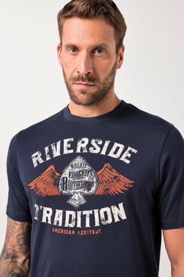 JP1880 T-Shirt Short Sleeve Chest Print Navy - T-shirts - T-shirts Homme Grande Taille