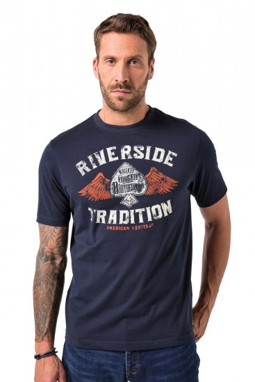 JP1880 T-Shirt Short Sleeve Chest Print Navy - T-shirts - T-shirts Homme Grande Taille