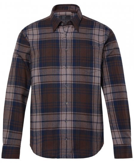 JP1880 Shirt Flannel Long Sleeve Dark Brown - Chemises - Chemises Grandes Tailles Hommes