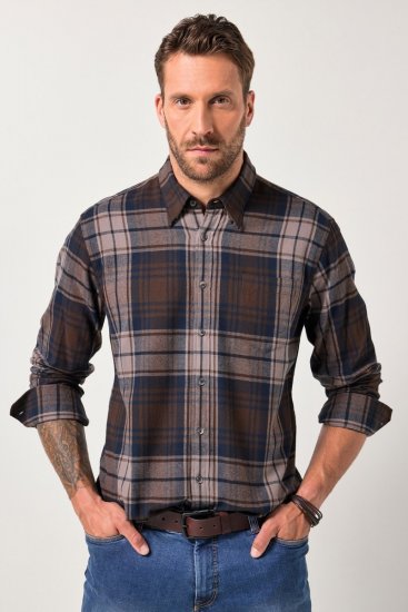 JP1880 Shirt Flannel Long Sleeve Dark Brown - Chemises - Chemises Grandes Tailles Hommes