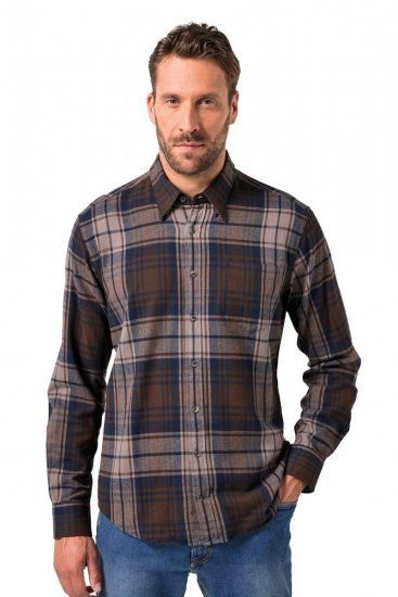 JP1880 Shirt Flannel Long Sleeve Dark Brown - Chemises - Chemises Grandes Tailles Hommes