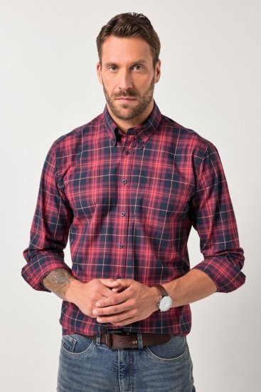 JP1880 Checked Shirt Long Sleeve Red - Chemises - Chemises Grandes Tailles Hommes