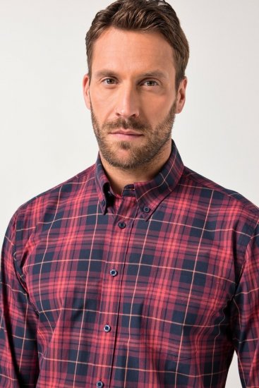 JP1880 Checked Shirt Long Sleeve Red - Chemises - Chemises Grandes Tailles Hommes