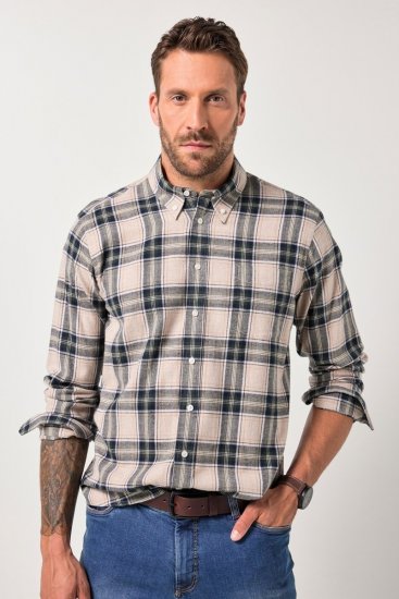 JP1880 Checked Flannel Shirt Long Sleeve Dark Dusty Pink - Chemises - Chemises Grandes Tailles Hommes