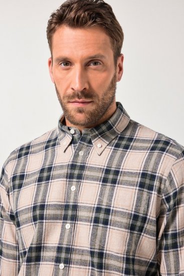 JP1880 Checked Flannel Shirt Long Sleeve Dark Dusty Pink - Chemises - Chemises Grandes Tailles Hommes