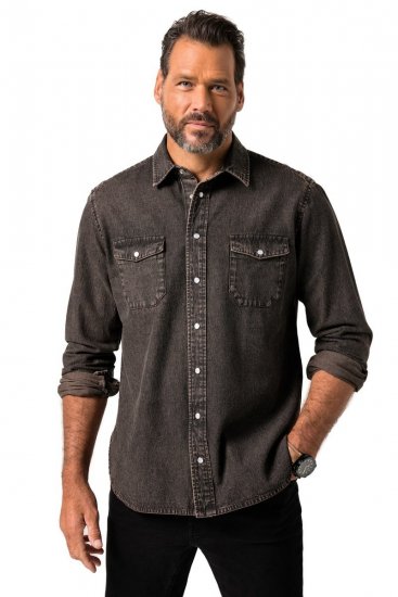 JP1880 Denim Shirt Flexnamic Dark Brown - Chemises - Chemises Grandes Tailles Hommes