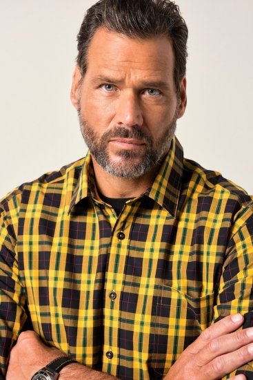JP1880 Checked Shirt Long Sleeve Kent Collar Curry - Chemises - Chemises Grandes Tailles Hommes