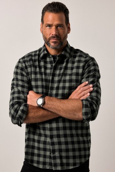 JP1880 Checked Flannel Shirt Long Sleeve Eucalyptus Green - Chemises - Chemises Grandes Tailles Hommes