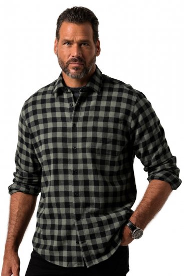 JP1880 Checked Flannel Shirt Long Sleeve Eucalyptus Green - Chemises - Chemises Grandes Tailles Hommes