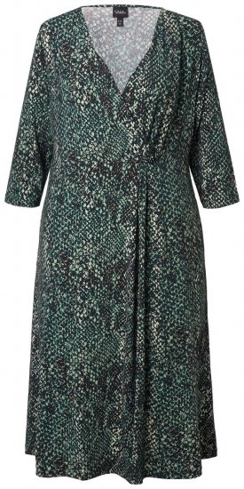 Ulla Popken 841839 Robe en jersey à imprimé animal et manches 3/4 Vert foncé - Robes midi - Robes midi grande taille