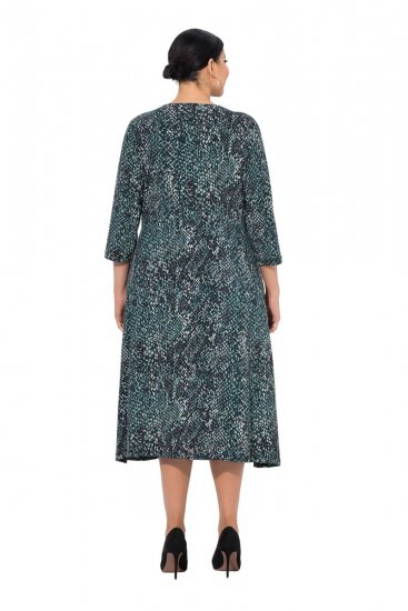 Ulla Popken 841839 Robe en jersey à imprimé animal et manches 3/4 Vert foncé - Robes midi - Robes midi grande taille