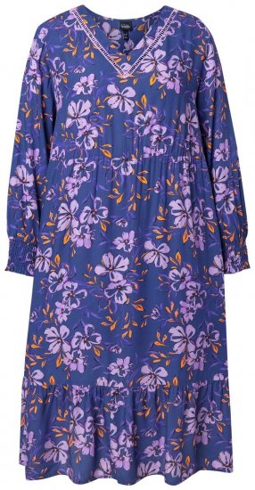 Ulla Popken 841873 Robe mi-longue fleurie Bleu marine - Robes midi - Robes midi grande taille