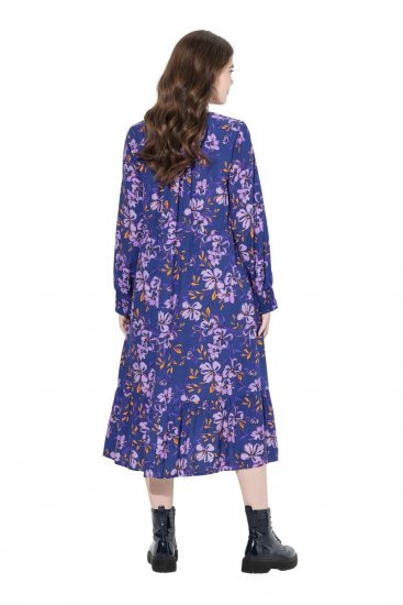 Ulla Popken 841873 Robe mi-longue fleurie Bleu marine - Robes midi - Robes midi grande taille
