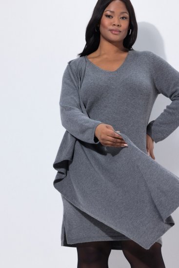 Ulla Popken 841941 Robe en maille à manches longues Gris chiné - Robes en maille - 